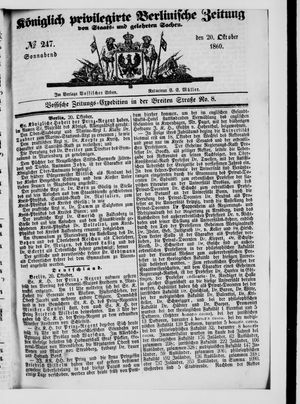 Königlich privilegirte Berlinische Zeitung von Staats- und gelehrten Sachen vom 20.10.1860