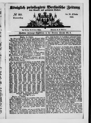 Königlich privilegirte Berlinische Zeitung von Staats- und gelehrten Sachen vom 25.10.1860