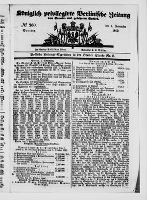 Königlich privilegirte Berlinische Zeitung von Staats- und gelehrten Sachen vom 04.11.1860