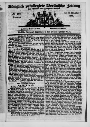 Königlich privilegirte Berlinische Zeitung von Staats- und gelehrten Sachen vom 11.11.1860