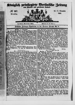 Königlich privilegirte Berlinische Zeitung von Staats- und gelehrten Sachen vom 13.11.1860