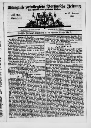 Königlich privilegirte Berlinische Zeitung von Staats- und gelehrten Sachen vom 17.11.1860