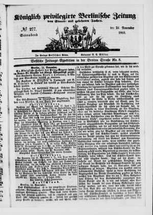 Königlich privilegirte Berlinische Zeitung von Staats- und gelehrten Sachen vom 24.11.1860