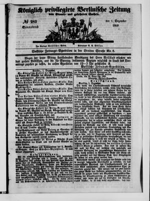 Königlich privilegirte Berlinische Zeitung von Staats- und gelehrten Sachen vom 01.12.1860