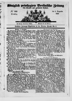 Königlich privilegirte Berlinische Zeitung von Staats- und gelehrten Sachen vom 04.12.1860