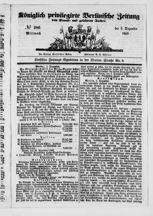 Königlich privilegirte Berlinische Zeitung von Staats- und gelehrten Sachen vom 05.12.1860