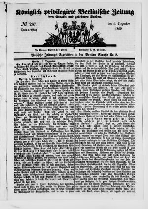 Königlich privilegirte Berlinische Zeitung von Staats- und gelehrten Sachen vom 06.12.1860