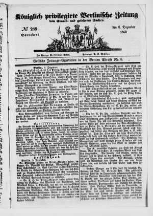 Königlich privilegirte Berlinische Zeitung von Staats- und gelehrten Sachen vom 08.12.1860