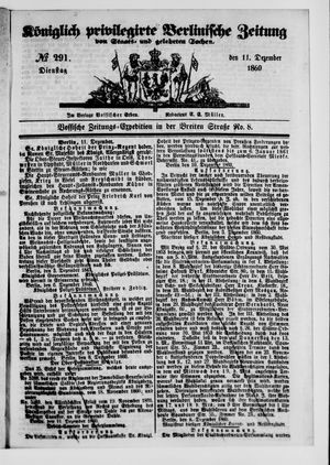 Königlich privilegirte Berlinische Zeitung von Staats- und gelehrten Sachen vom 11.12.1860