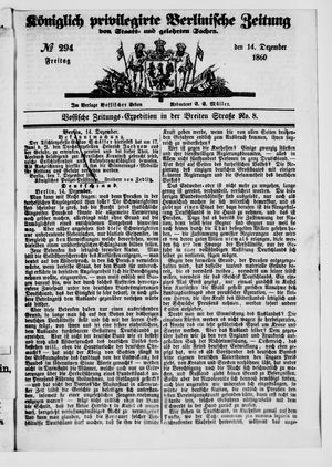 Königlich privilegirte Berlinische Zeitung von Staats- und gelehrten Sachen vom 14.12.1860