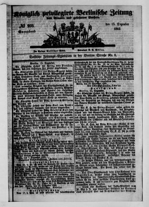 Königlich privilegirte Berlinische Zeitung von Staats- und gelehrten Sachen vom 15.12.1860