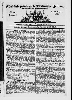 Königlich privilegirte Berlinische Zeitung von Staats- und gelehrten Sachen vom 22.12.1860
