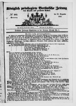 Königlich privilegirte Berlinische Zeitung von Staats- und gelehrten Sachen vom 23.12.1860