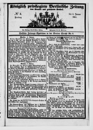 Königlich privilegirte Berlinische Zeitung von Staats- und gelehrten Sachen vom 04.01.1861