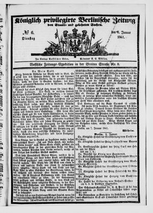 Königlich privilegirte Berlinische Zeitung von Staats- und gelehrten Sachen vom 08.01.1861