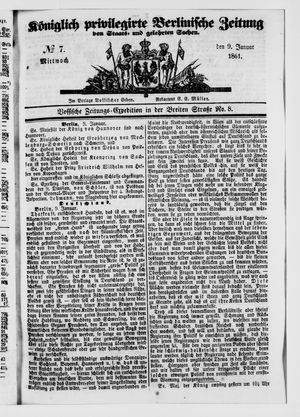 Königlich privilegirte Berlinische Zeitung von Staats- und gelehrten Sachen vom 09.01.1861