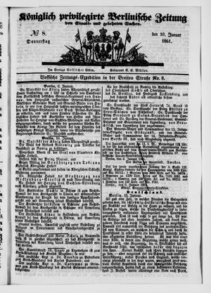 Königlich privilegirte Berlinische Zeitung von Staats- und gelehrten Sachen on Jan 10, 1861