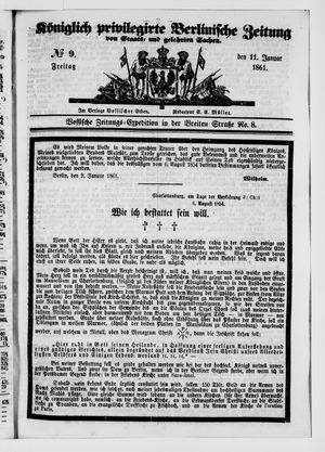 Königlich privilegirte Berlinische Zeitung von Staats- und gelehrten Sachen vom 11.01.1861