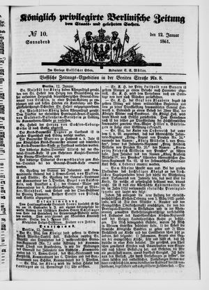 Königlich privilegirte Berlinische Zeitung von Staats- und gelehrten Sachen on Jan 12, 1861