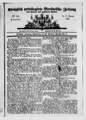 Königlich privilegirte Berlinische Zeitung von Staats- und gelehrten Sachen on Jan 17, 1861