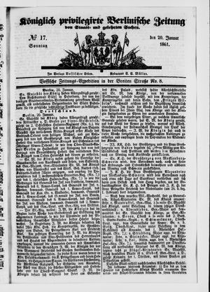 Königlich privilegirte Berlinische Zeitung von Staats- und gelehrten Sachen vom 20.01.1861