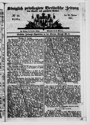 Königlich privilegirte Berlinische Zeitung von Staats- und gelehrten Sachen vom 29.01.1861