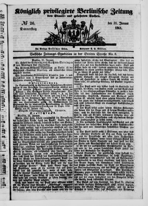 Königlich privilegirte Berlinische Zeitung von Staats- und gelehrten Sachen vom 31.01.1861