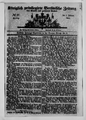 Königlich privilegirte Berlinische Zeitung von Staats- und gelehrten Sachen vom 01.02.1861