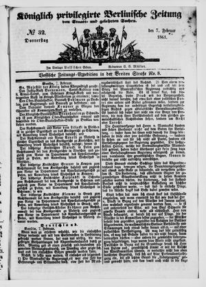 Königlich privilegirte Berlinische Zeitung von Staats- und gelehrten Sachen vom 07.02.1861