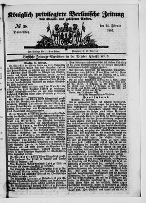 Königlich privilegirte Berlinische Zeitung von Staats- und gelehrten Sachen vom 14.02.1861