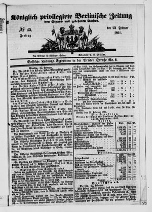 Königlich privilegirte Berlinische Zeitung von Staats- und gelehrten Sachen vom 22.02.1861