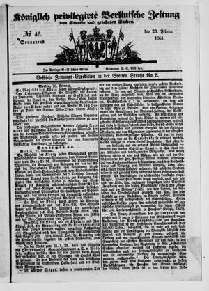 Königlich privilegirte Berlinische Zeitung von Staats- und gelehrten Sachen vom 23.02.1861