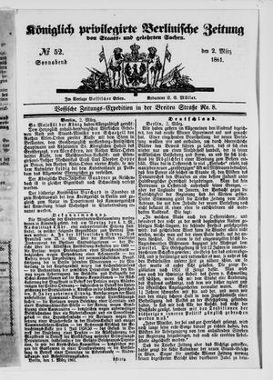 Königlich privilegirte Berlinische Zeitung von Staats- und gelehrten Sachen on Mar 2, 1861