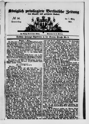 Königlich privilegirte Berlinische Zeitung von Staats- und gelehrten Sachen vom 07.03.1861
