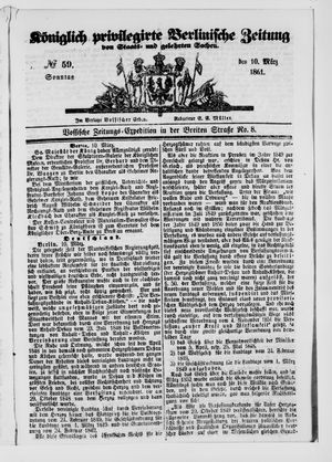 Königlich privilegirte Berlinische Zeitung von Staats- und gelehrten Sachen vom 10.03.1861