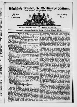 Königlich privilegirte Berlinische Zeitung von Staats- und gelehrten Sachen on Mar 14, 1861