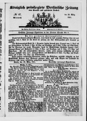 Königlich privilegirte Berlinische Zeitung von Staats- und gelehrten Sachen vom 20.03.1861