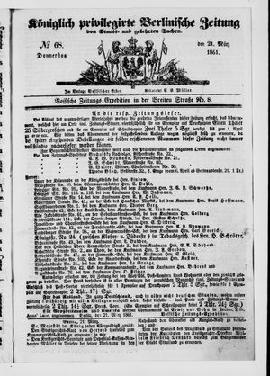Königlich privilegirte Berlinische Zeitung von Staats- und gelehrten Sachen on Mar 21, 1861
