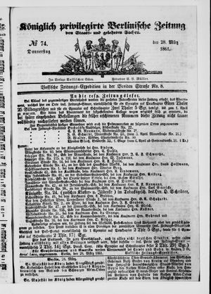 Königlich privilegirte Berlinische Zeitung von Staats- und gelehrten Sachen vom 28.03.1861