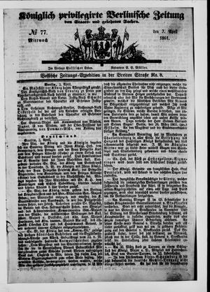 Königlich privilegirte Berlinische Zeitung von Staats- und gelehrten Sachen vom 03.04.1861