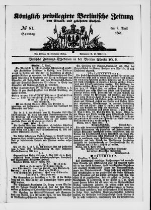 Königlich privilegirte Berlinische Zeitung von Staats- und gelehrten Sachen vom 07.04.1861