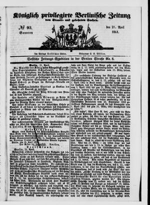 Königlich privilegirte Berlinische Zeitung von Staats- und gelehrten Sachen vom 21.04.1861