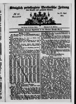 Königlich privilegirte Berlinische Zeitung von Staats- und gelehrten Sachen vom 26.04.1861