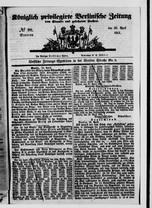 Königlich privilegirte Berlinische Zeitung von Staats- und gelehrten Sachen on Apr 27, 1861