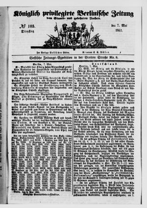 Königlich privilegirte Berlinische Zeitung von Staats- und gelehrten Sachen vom 07.05.1861
