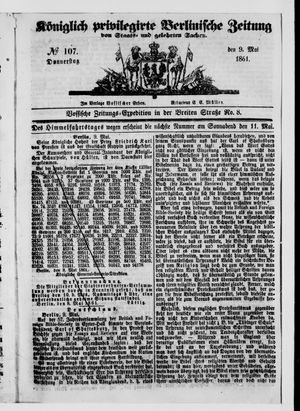 Königlich privilegirte Berlinische Zeitung von Staats- und gelehrten Sachen on May 9, 1861