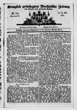 Königlich privilegirte Berlinische Zeitung von Staats- und gelehrten Sachen vom 18.05.1861