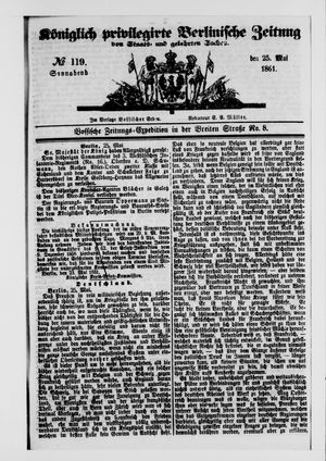 Königlich privilegirte Berlinische Zeitung von Staats- und gelehrten Sachen on May 25, 1861