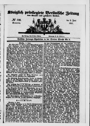 Königlich privilegirte Berlinische Zeitung von Staats- und gelehrten Sachen vom 02.06.1861