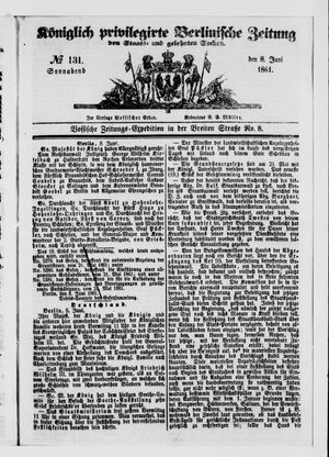 Königlich privilegirte Berlinische Zeitung von Staats- und gelehrten Sachen vom 08.06.1861